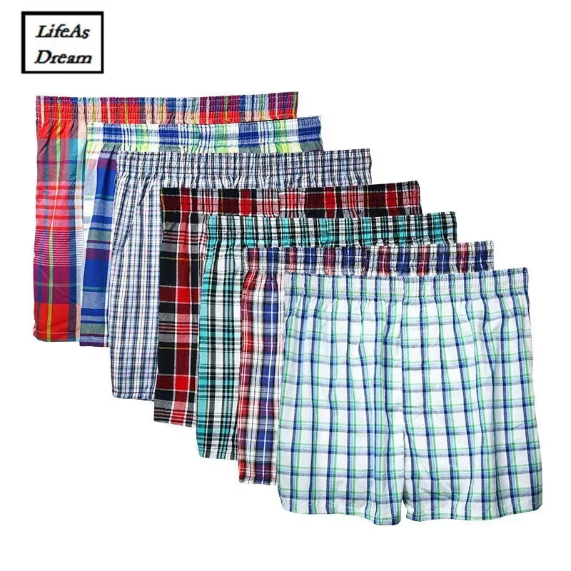10Pcs/Lot Mens Underwear Boxers Shorts 100% Cotton Underwear Soft Plaid Boxer Male Panties Comfortable Breathable Boxers Mens