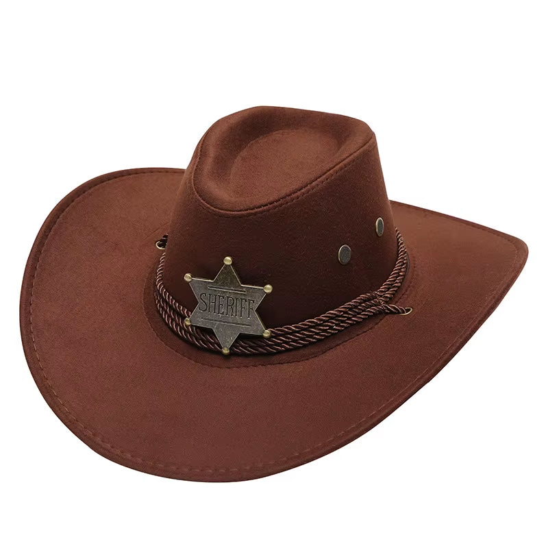 Western Cowboy Hat Women Rugged Cowboy Hats Faux Leather Hats Cowboy for Men Outdoor Sunshade Big Eaves Beach Tourism Hat