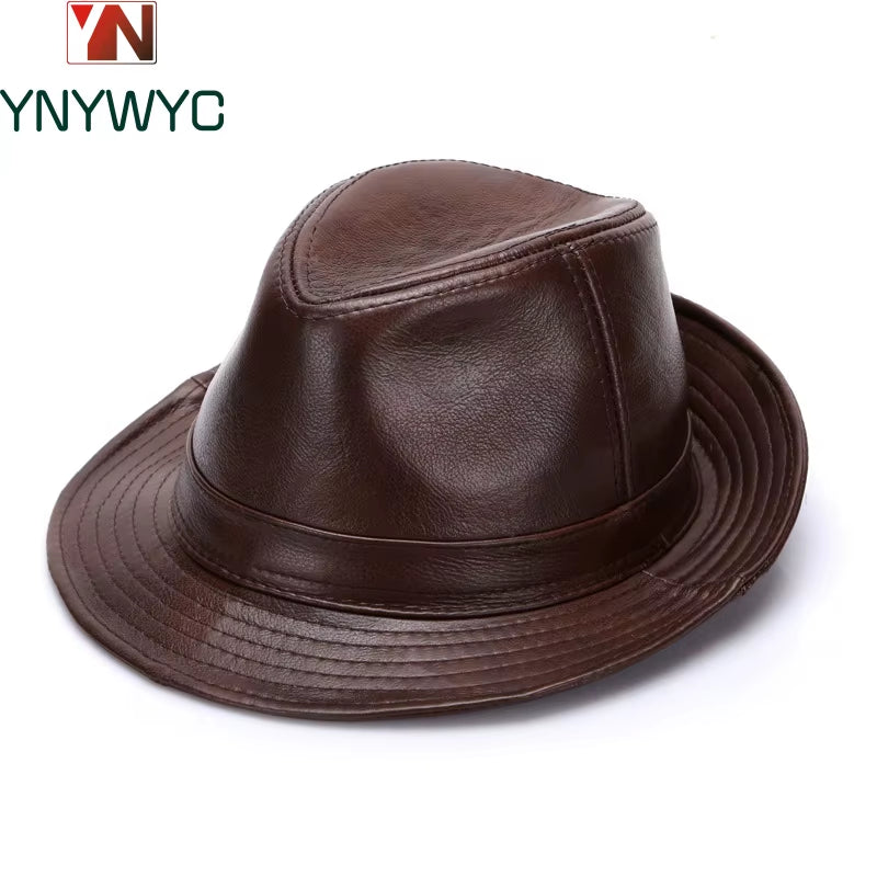 2026 Men Fashion Caps Autumn Winter Warm New Cowboy 100% Real Cowhide Leather Hats Men Real Genuine Cowhide Leather Top Hats