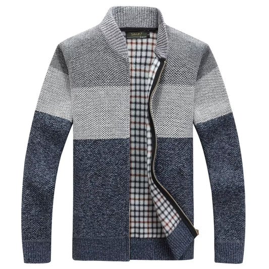 Winter Fashion Patchwork Men'S Knitted Jackets Thick Comfy Long Sleeve Sweater Coat Warm Stand Collar Fall Tide Casual Cardigan