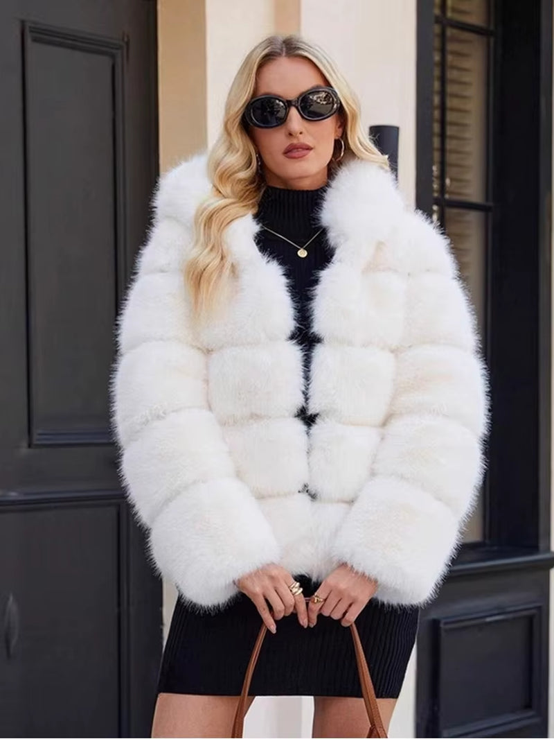 Winter Thick Warm Fluffy Faux Fur Coat Women Furry Hooded Long Sleeve Faux Fur Jacket Luxury Fur Coats Female Outerwears