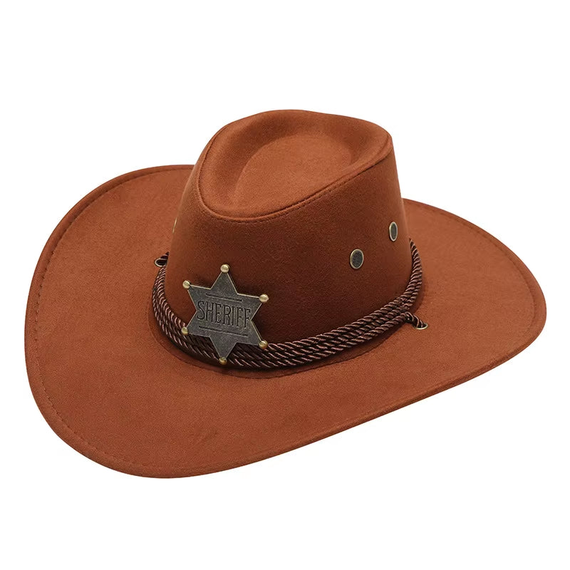 Western Cowboy Hat Women Rugged Cowboy Hats Faux Leather Hats Cowboy for Men Outdoor Sunshade Big Eaves Beach Tourism Hat