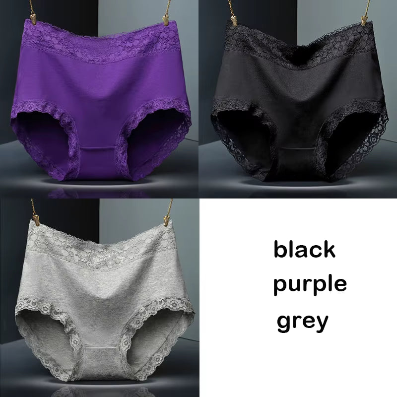 3Pcs/Lot Women'S Panties Lace Underwear for Female Cotton High Waist Briefs plus Size Calcinha Lingeries Panty Ladies Underpant
