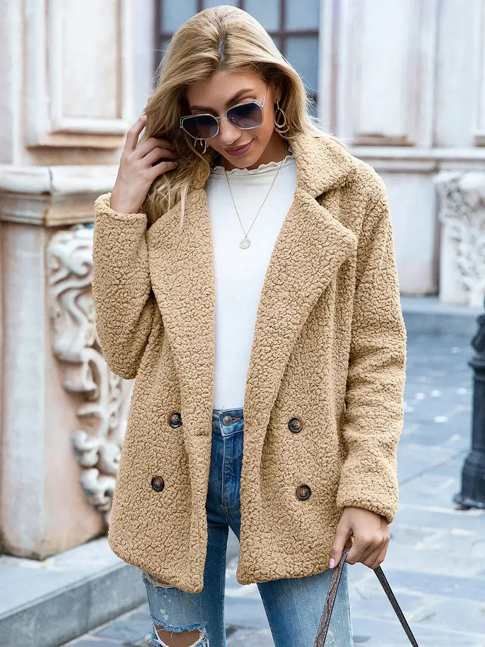 Women’s Fluffy Lapel Coat – Loose Winter Button Cardigan Jacket