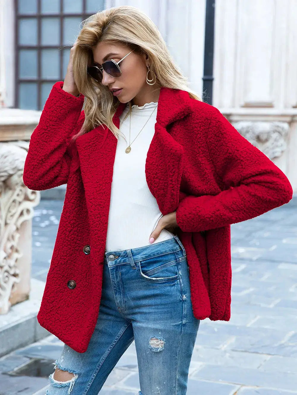 Women’s Fluffy Lapel Coat – Loose Winter Button Cardigan Jacket