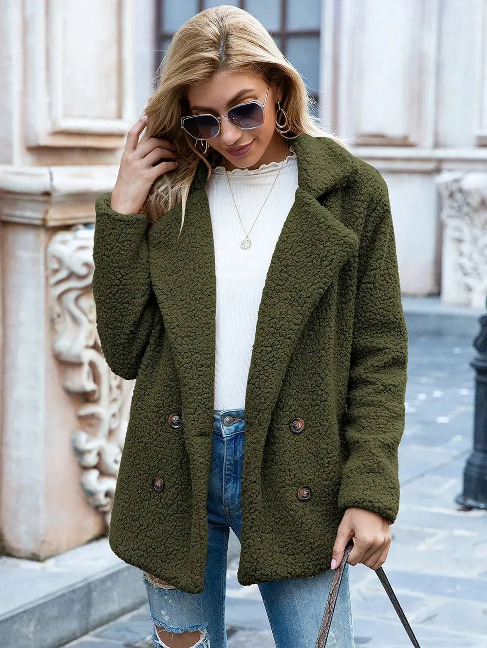 Women’s Fluffy Lapel Coat – Loose Winter Button Cardigan Jacket