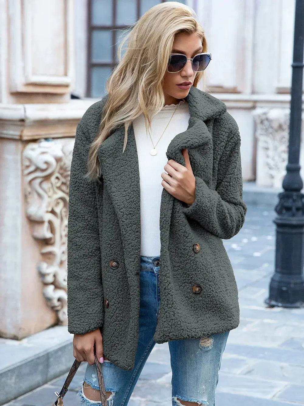 Women’s Fluffy Lapel Coat – Loose Winter Button Cardigan Jacket