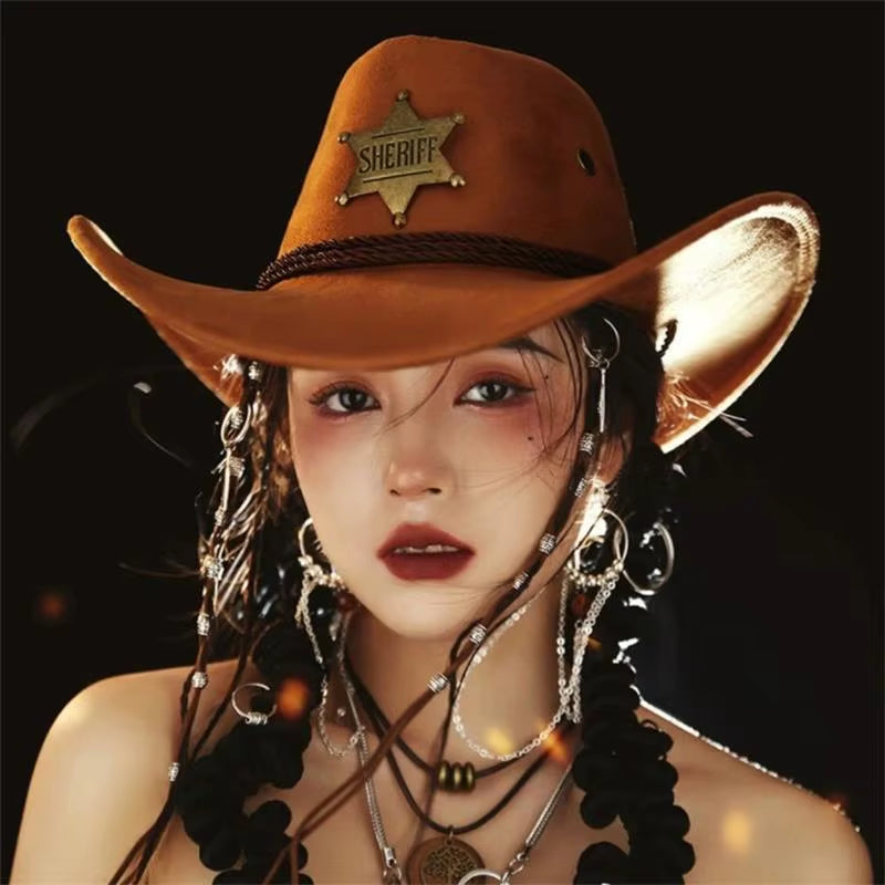 Western Cowboy Hat Women Rugged Cowboy Hats Faux Leather Hats Cowboy for Men Outdoor Sunshade Big Eaves Beach Tourism Hat