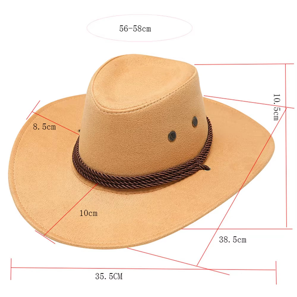 Western Cowboy Hat Women Rugged Cowboy Hats Faux Leather Hats Cowboy for Men Outdoor Sunshade Big Eaves Beach Tourism Hat