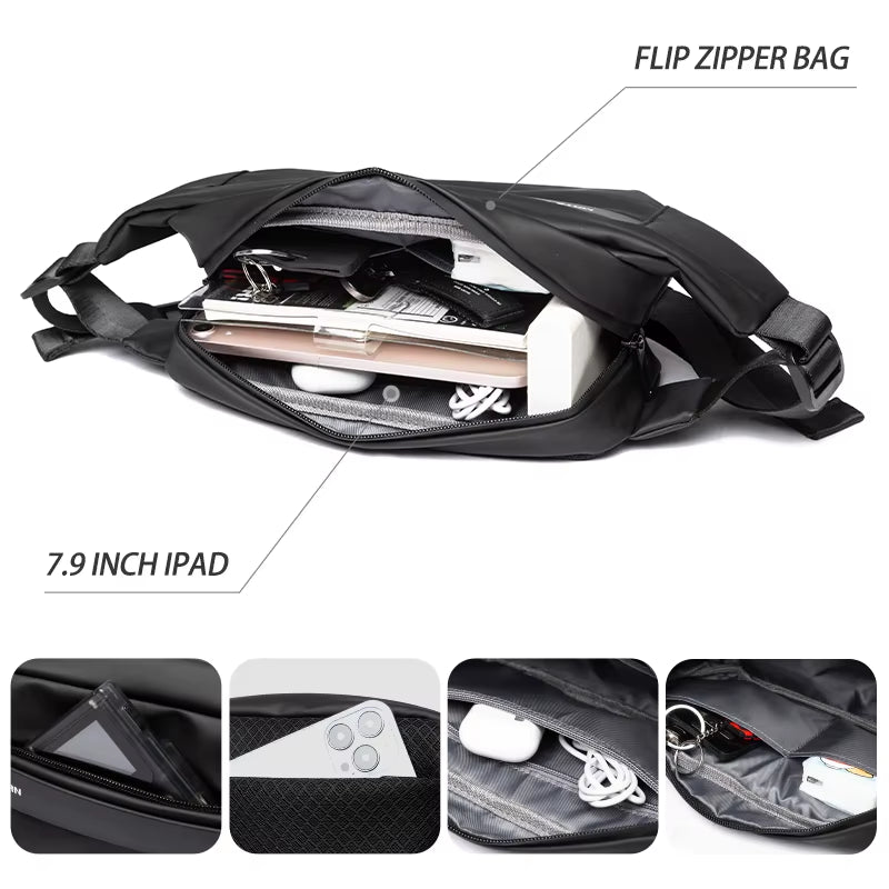 Solid Waterproof Men'S Crossbody Shoulder Bag Daily Travel Sports Fanny Pack Bumbag Teenagers Trend Phone Waist Bag