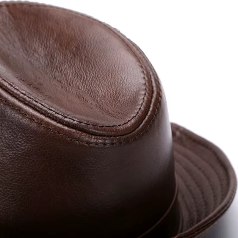 2026 Men Fashion Caps Autumn Winter Warm New Cowboy 100% Real Cowhide Leather Hats Men Real Genuine Cowhide Leather Top Hats