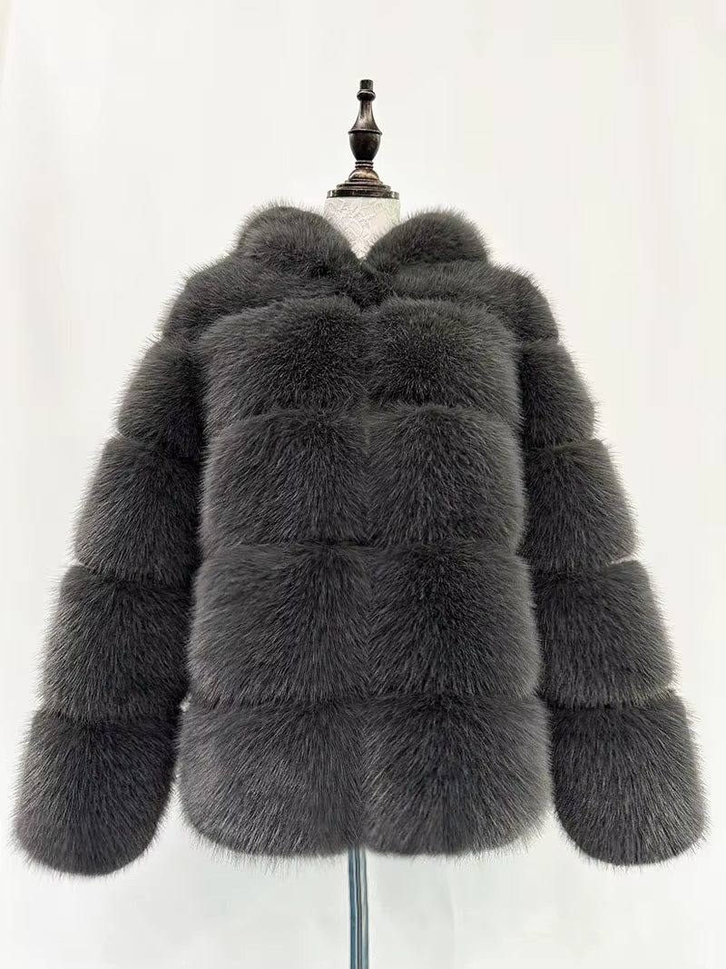 Winter Thick Warm Fluffy Faux Fur Coat Women Furry Hooded Long Sleeve Faux Fur Jacket Luxury Fur Coats Female Outerwears