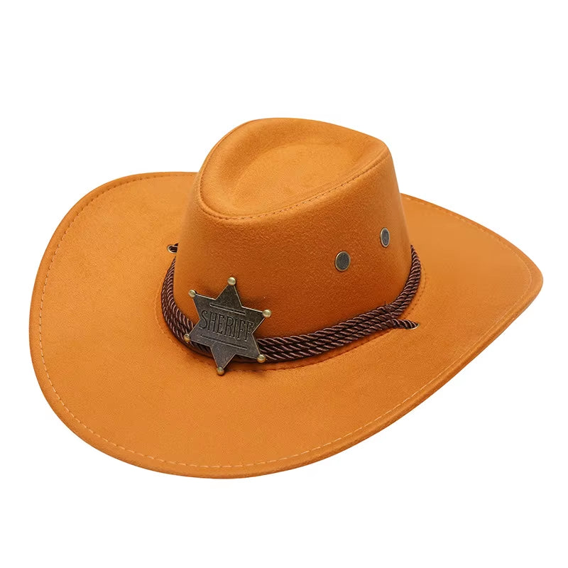 Western Cowboy Hat Women Rugged Cowboy Hats Faux Leather Hats Cowboy for Men Outdoor Sunshade Big Eaves Beach Tourism Hat