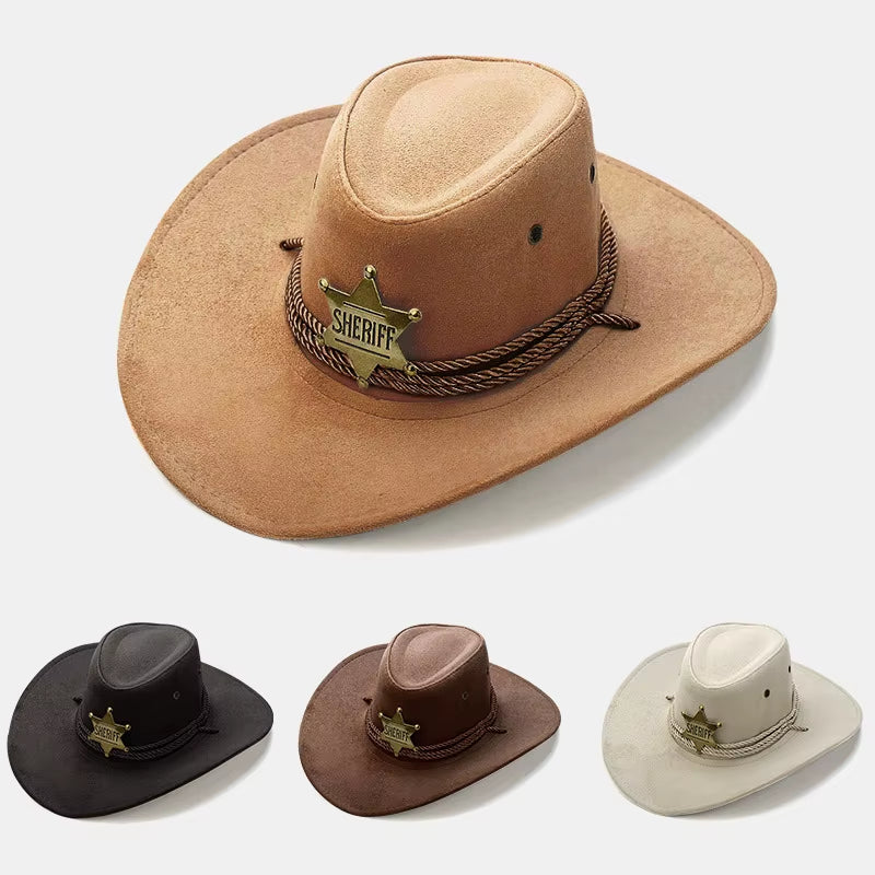 Western Cowboy Hat Women Rugged Cowboy Hats Faux Leather Hats Cowboy for Men Outdoor Sunshade Big Eaves Beach Tourism Hat