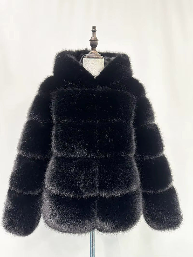 Winter Thick Warm Fluffy Faux Fur Coat Women Furry Hooded Long Sleeve Faux Fur Jacket Luxury Fur Coats Female Outerwears