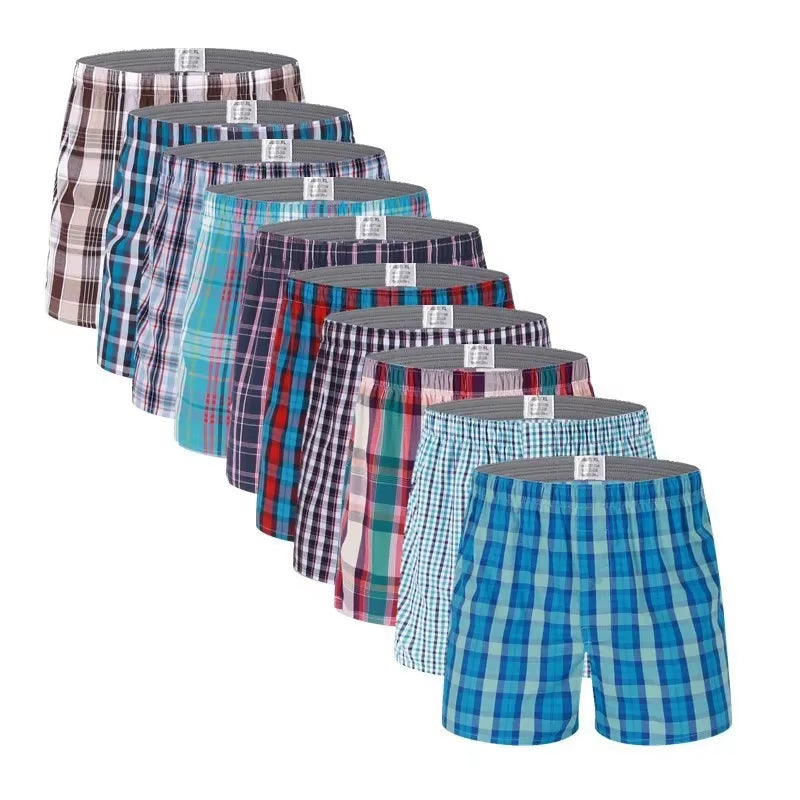 10Pcs/Lot Mens Underwear Boxers Shorts 100% Cotton Underwear Soft Plaid Boxer Male Panties Comfortable Breathable Boxers Mens