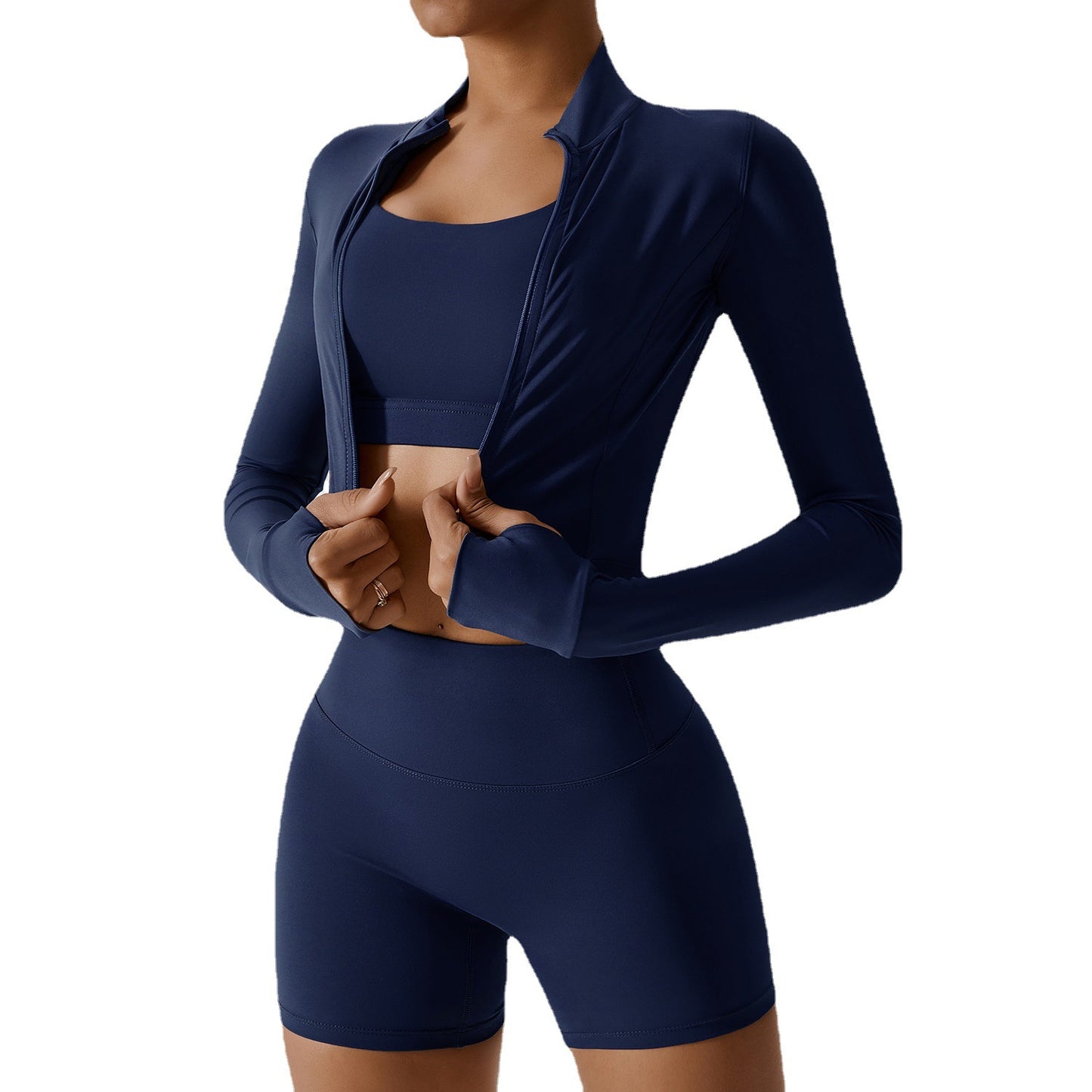 Women’s 3-Piece Yoga Set – Long Sleeve Sports Bra & Shorts Gym Outfit