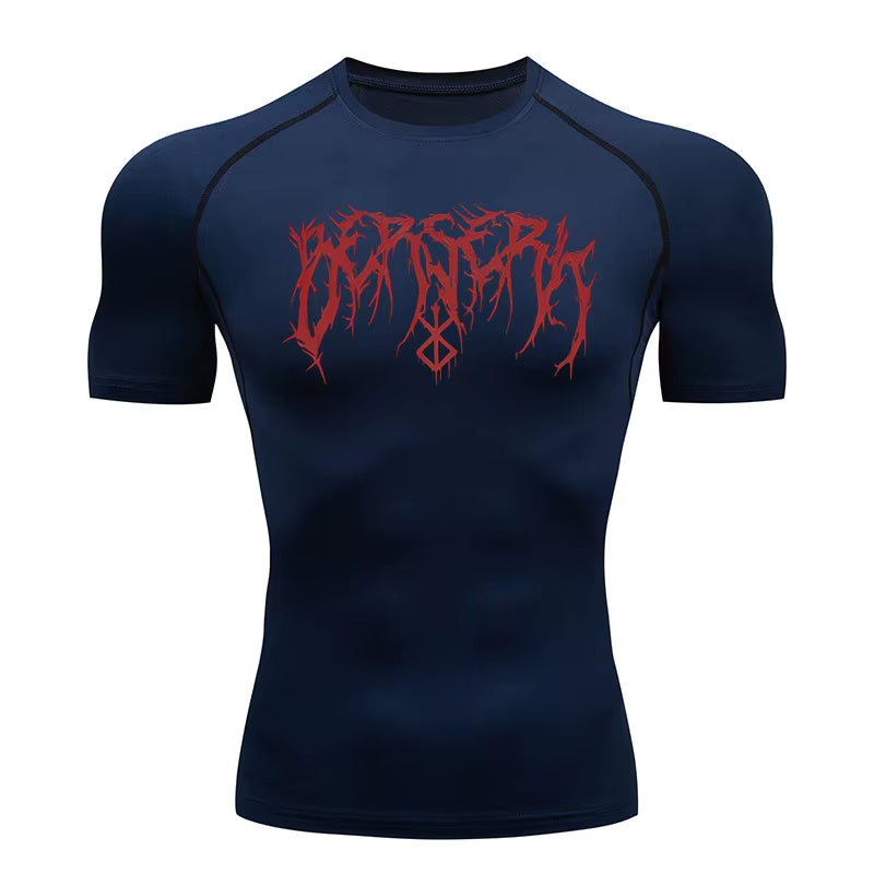 Gym Workout Rash Guard for Men Athletic Quick Dry Compression Shirts Berserk Print Tshirts Tees Tops Undershirts Baselayers
