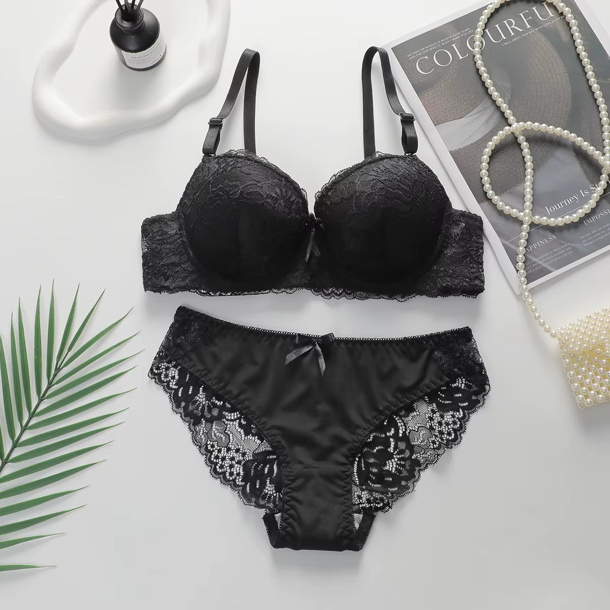 2Pieces Bras and Panty Sets Sexy Lace Transparent Floral Clothing Underwire Push up Lingeries for Woman
