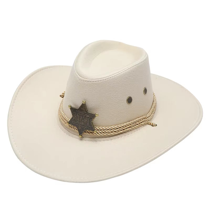 Western Cowboy Hat Women Rugged Cowboy Hats Faux Leather Hats Cowboy for Men Outdoor Sunshade Big Eaves Beach Tourism Hat