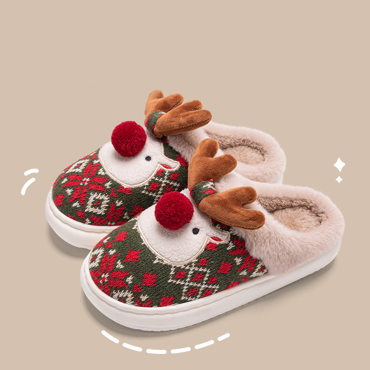 Christmas Elk Plush Slippers – Cozy Non-Slip Fuzzy Winter House Shoes