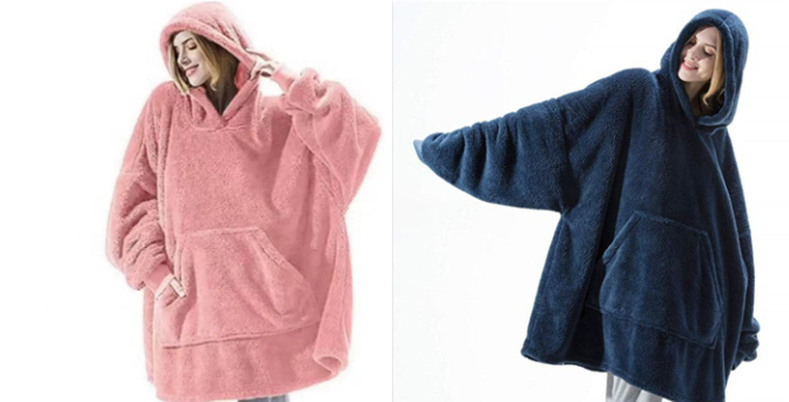 Hoodie Sweatshirt with Big Pocket Tops Sweater Comfortable Loose Double-Sided Fleece Thicker Wearable Blanket