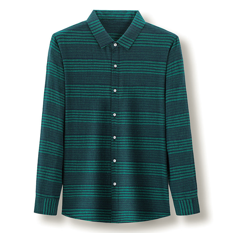 Long Sleeve Shirt Light Business Casual Linen Striped Shirt for Men