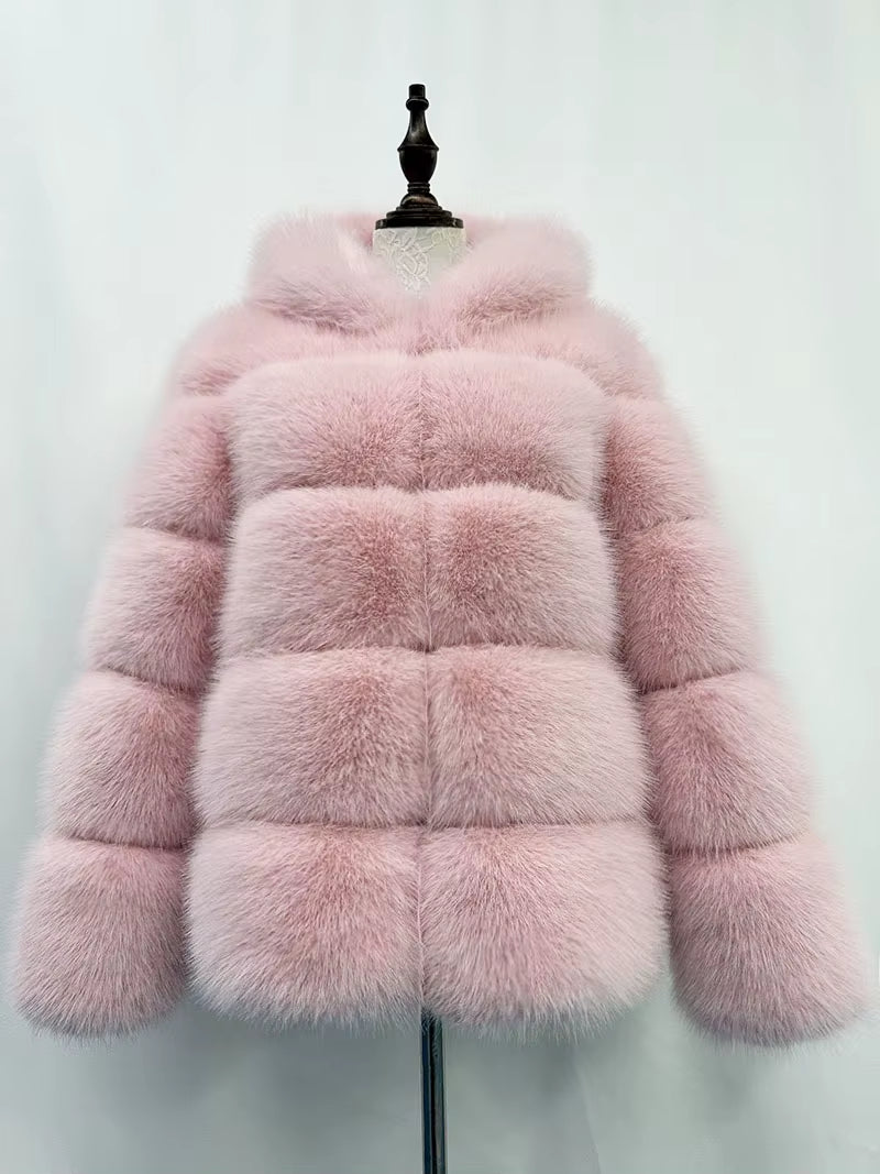 Winter Thick Warm Fluffy Faux Fur Coat Women Furry Hooded Long Sleeve Faux Fur Jacket Luxury Fur Coats Female Outerwears