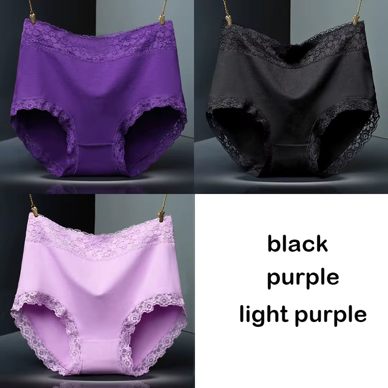 3Pcs/Lot Women'S Panties Lace Underwear for Female Cotton High Waist Briefs plus Size Calcinha Lingeries Panty Ladies Underpant