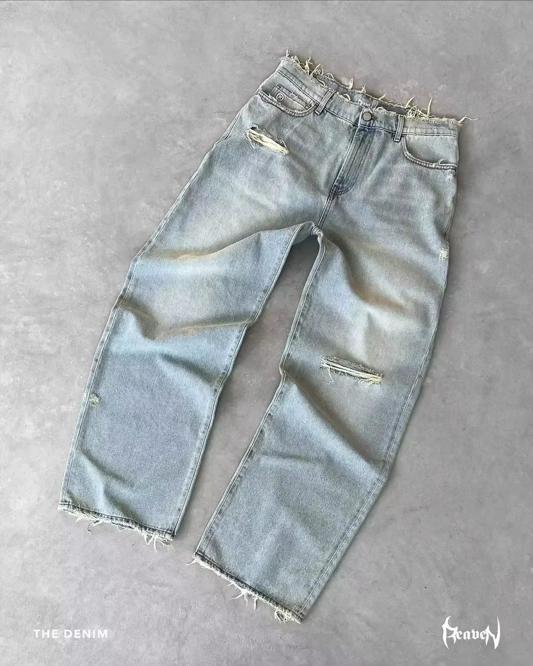 PROTECT Streetwear Jeans Y2K Mens Pants Harajuku Hip Hop Letter Embroidery Vintage Blue Baggy Jeans High Waist Wide Leg Trouser