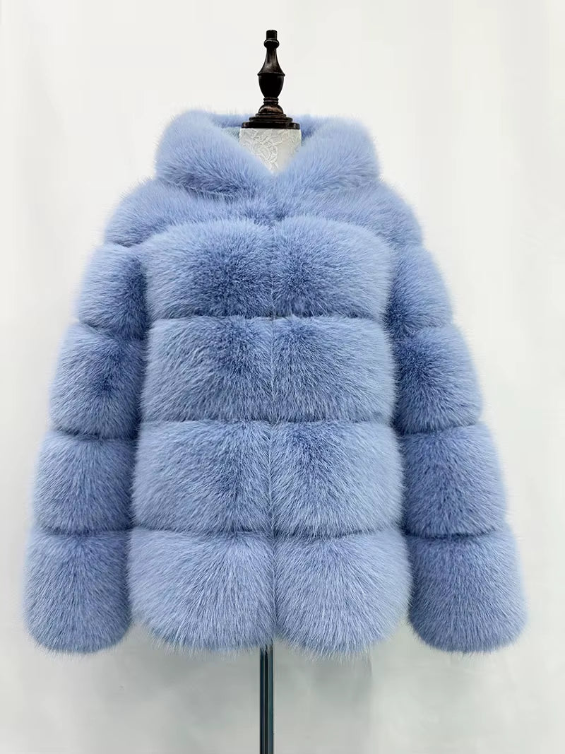 Winter Thick Warm Fluffy Faux Fur Coat Women Furry Hooded Long Sleeve Faux Fur Jacket Luxury Fur Coats Female Outerwears