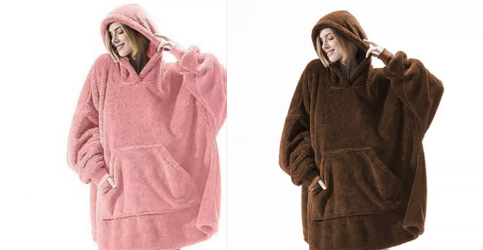 Hoodie Sweatshirt with Big Pocket Tops Sweater Comfortable Loose Double-Sided Fleece Thicker Wearable Blanket