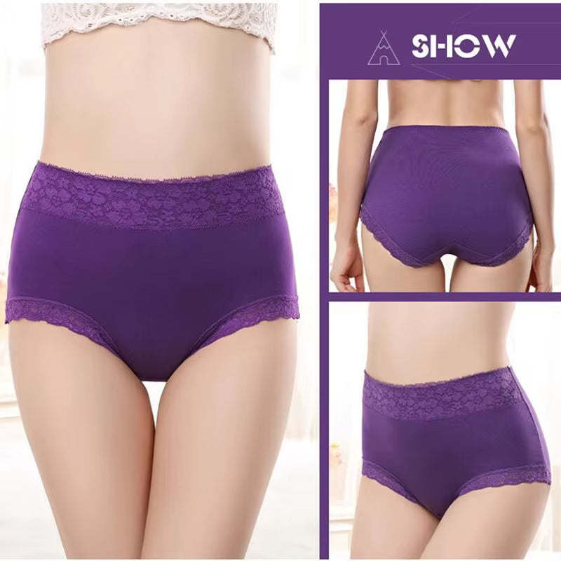 3Pcs/Lot Women'S Panties Lace Underwear for Female Cotton High Waist Briefs plus Size Calcinha Lingeries Panty Ladies Underpant