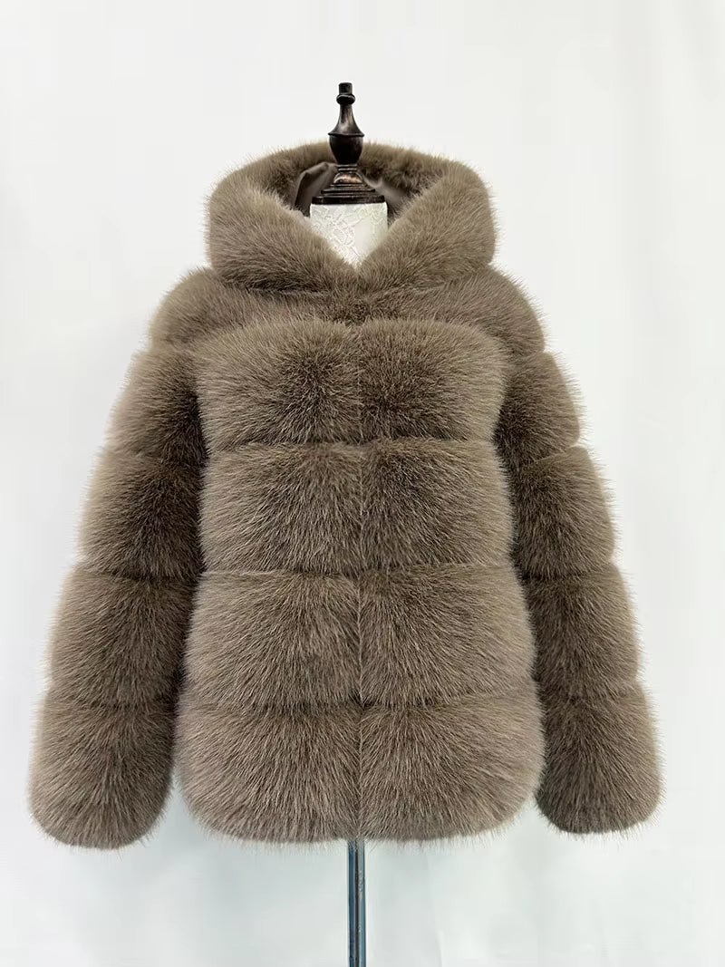 Winter Thick Warm Fluffy Faux Fur Coat Women Furry Hooded Long Sleeve Faux Fur Jacket Luxury Fur Coats Female Outerwears