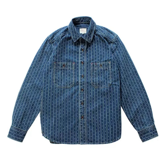 Chambray Shirt Men Shirt Wabash Stripe Shirt Work Shirt Selvedge Jeans Shirt Denim Vintage Longsleeve Shirt for Men