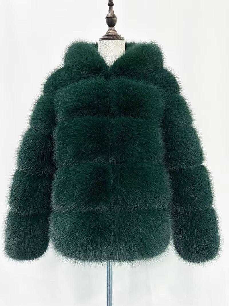 Winter Thick Warm Fluffy Faux Fur Coat Women Furry Hooded Long Sleeve Faux Fur Jacket Luxury Fur Coats Female Outerwears