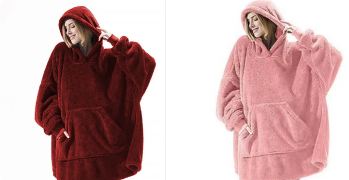 Hoodie Sweatshirt with Big Pocket Tops Sweater Comfortable Loose Double-Sided Fleece Thicker Wearable Blanket
