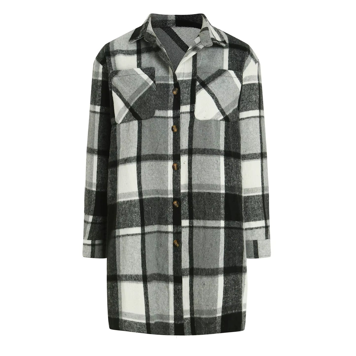 Women Plaid Shacket Jacket Lapel Long Sleeve Button down Flannel Shirts Coat Pockets Loose Casual Outerwears 2024 Fall Clothes