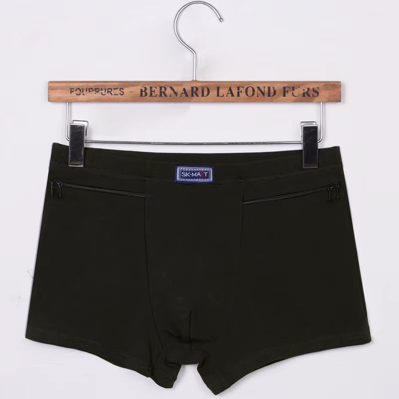 Men'S Pockets Underwear Anti-Theft Briefs Boxer Panties,Two Zippers Pockets Cotton Underpants,Mens Boxers Briefs,Booty Shorts