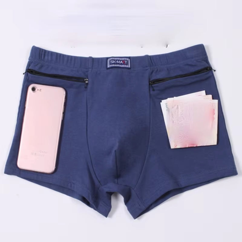 Men'S Pockets Underwear Anti-Theft Briefs Boxer Panties,Two Zippers Pockets Cotton Underpants,Mens Boxers Briefs,Booty Shorts