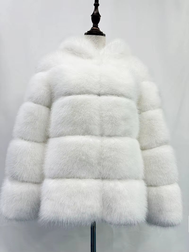 Winter Thick Warm Fluffy Faux Fur Coat Women Furry Hooded Long Sleeve Faux Fur Jacket Luxury Fur Coats Female Outerwears
