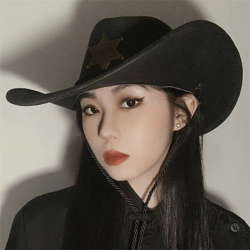 Western Cowboy Hat Women Rugged Cowboy Hats Faux Leather Hats Cowboy for Men Outdoor Sunshade Big Eaves Beach Tourism Hat