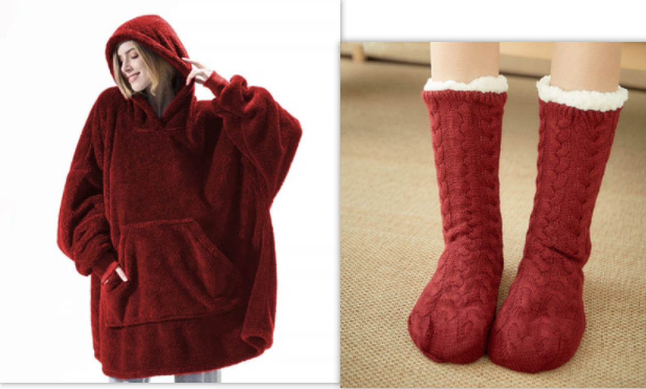 Hoodie Sweatshirt with Big Pocket Tops Sweater Comfortable Loose Double-Sided Fleece Thicker Wearable Blanket