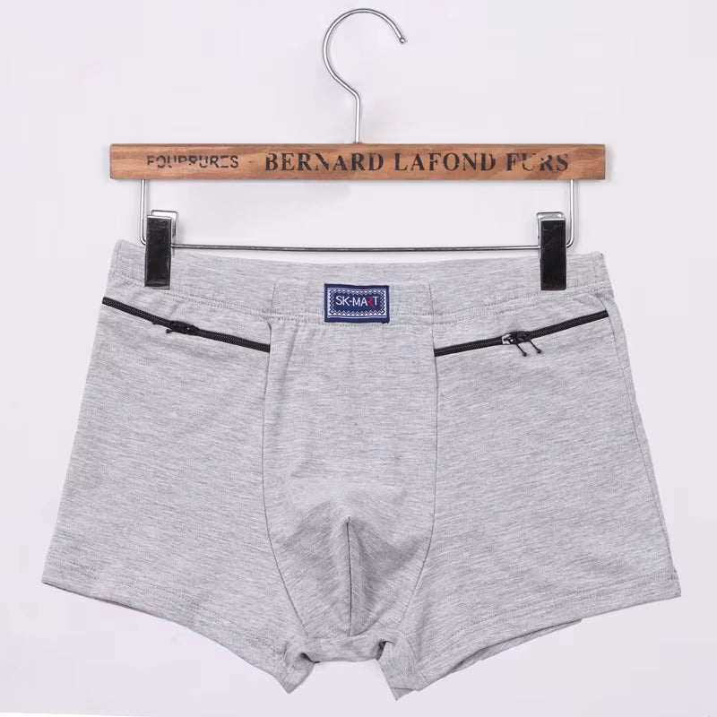 Men'S Pockets Underwear Anti-Theft Briefs Boxer Panties,Two Zippers Pockets Cotton Underpants,Mens Boxers Briefs,Booty Shorts