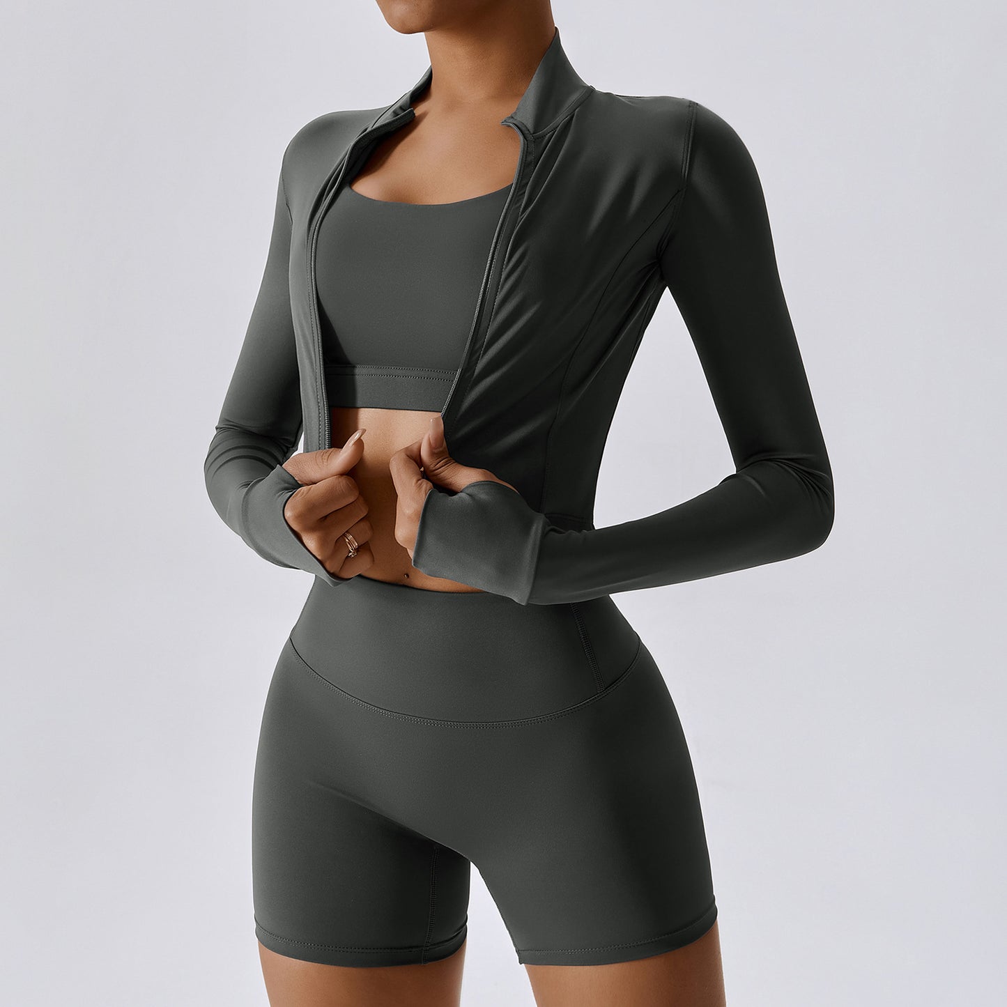 Women’s 3-Piece Yoga Set – Long Sleeve Sports Bra & Shorts Gym Outfit