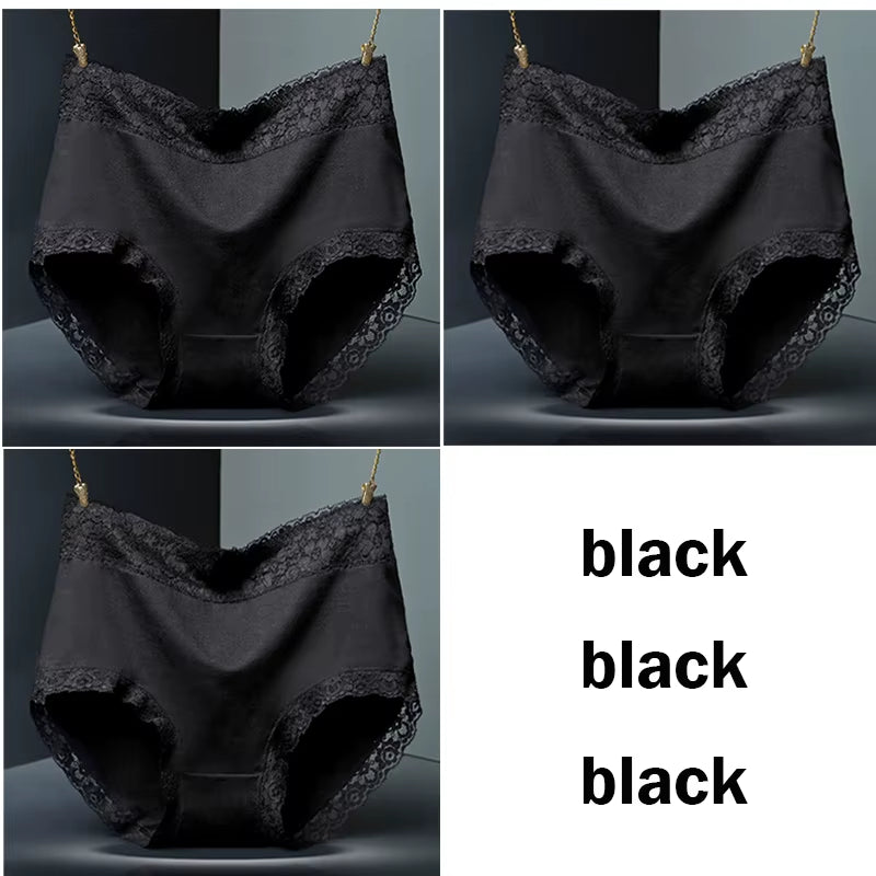 3Pcs/Lot Women'S Panties Lace Underwear for Female Cotton High Waist Briefs plus Size Calcinha Lingeries Panty Ladies Underpant