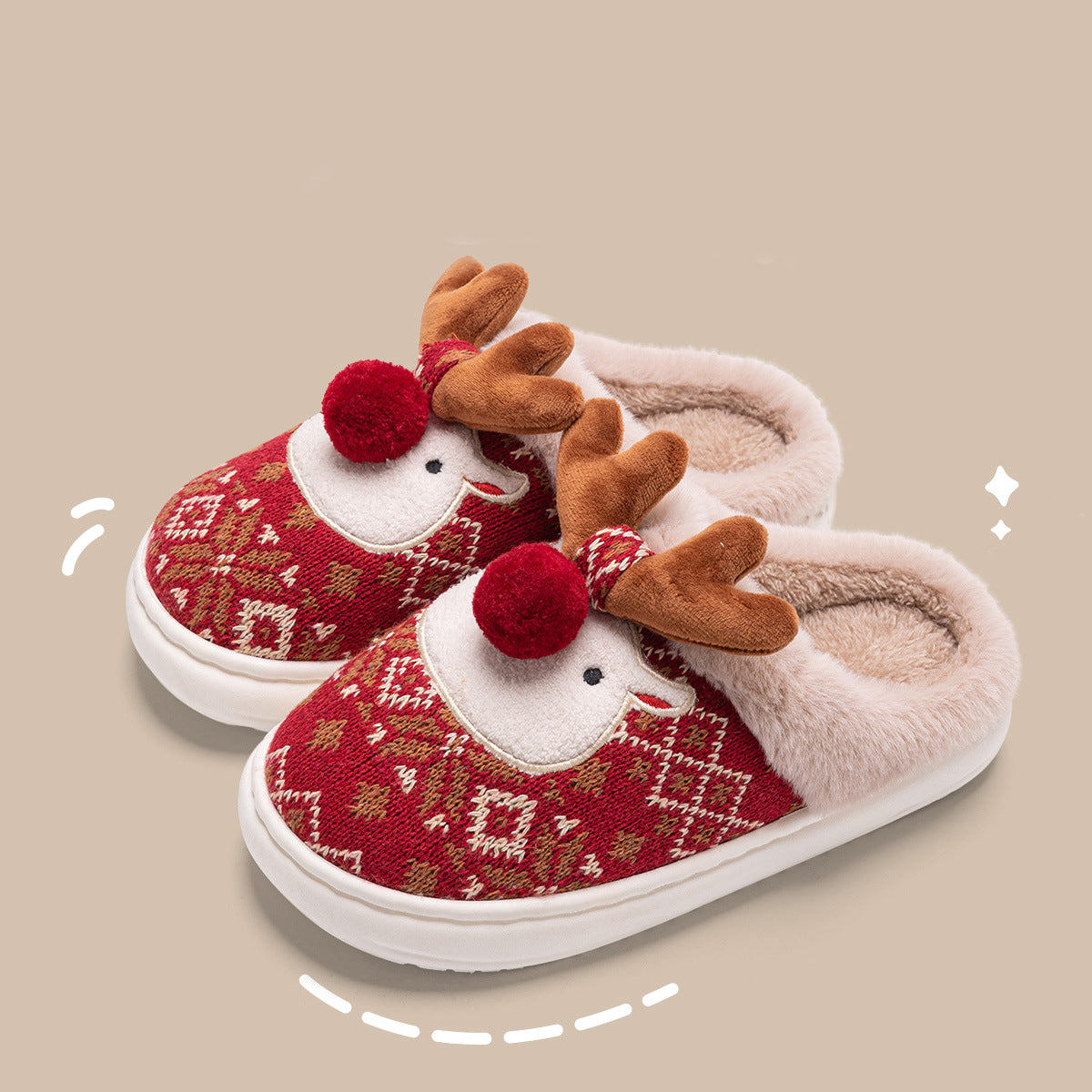 Christmas Elk Plush Slippers – Cozy Non-Slip Fuzzy Winter House Shoes