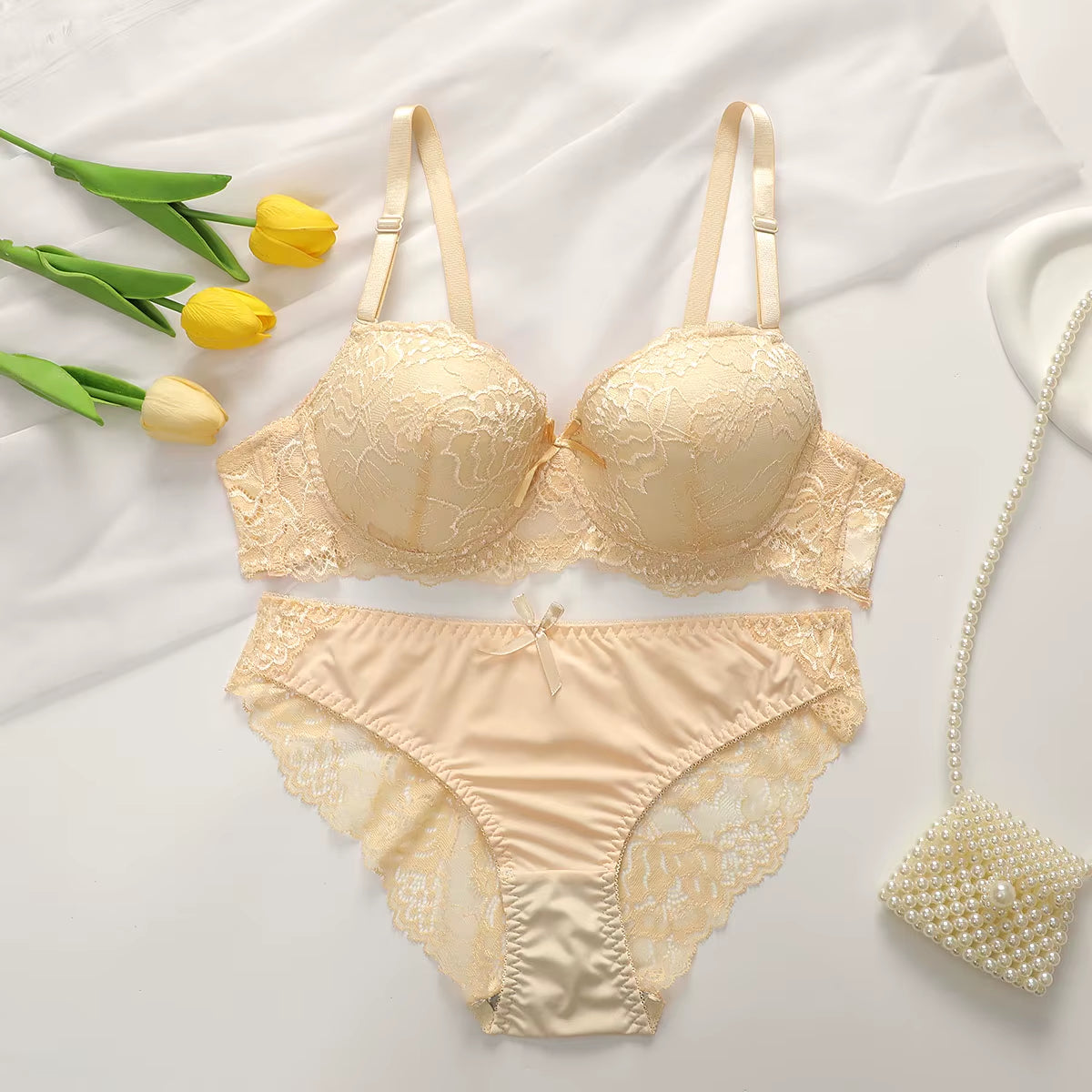 2Pieces Bras and Panty Sets Sexy Lace Transparent Floral Clothing Underwire Push up Lingeries for Woman