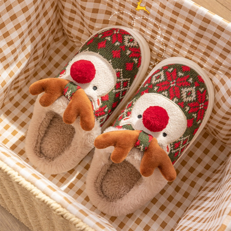 Christmas Elk Plush Slippers – Cozy Non-Slip Fuzzy Winter House Shoes
