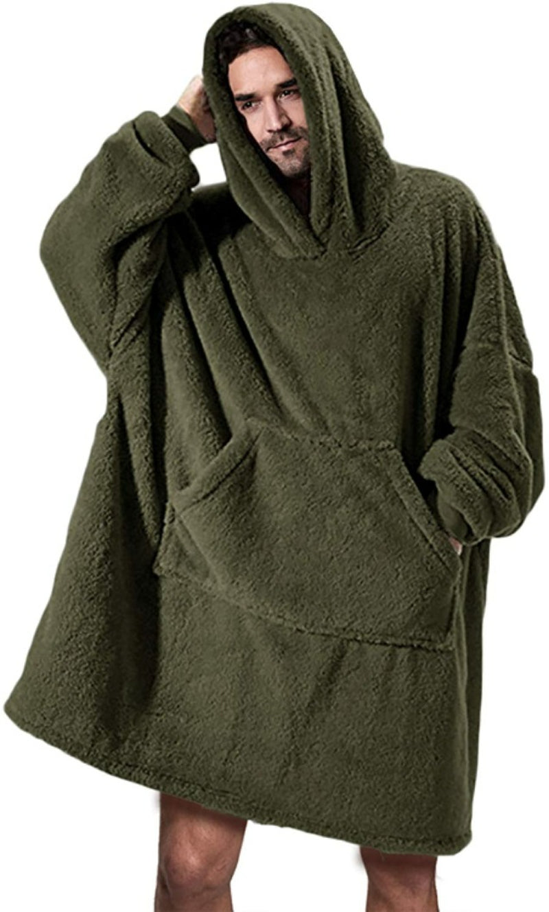 Hoodie Sweatshirt with Big Pocket Tops Sweater Comfortable Loose Double-Sided Fleece Thicker Wearable Blanket